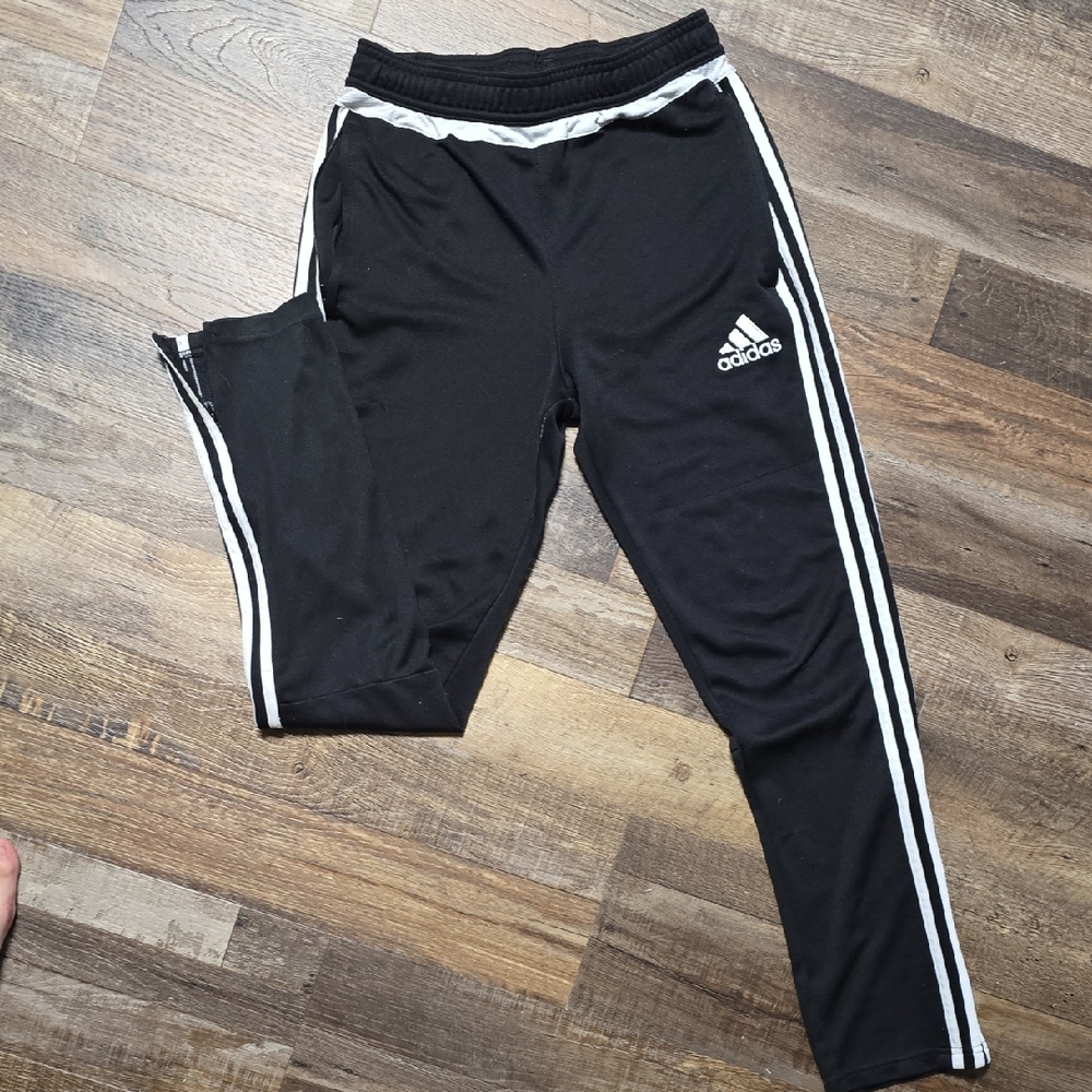 Boys Adidas Black and White Sweatpants with Tapered Fit
